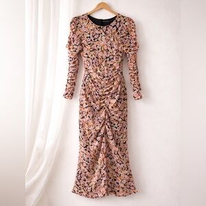 ZARA Romantic Floral Ruched Maxi Dress XL